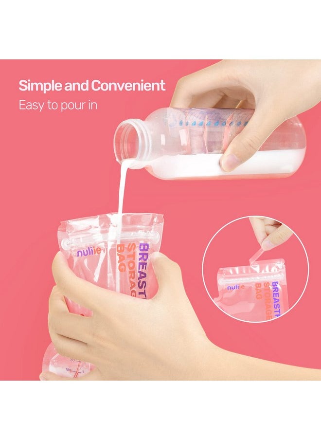 Nuliie 120 Pcs Breastmilk Storage Bags, 8 OZ Breast Milk Storing Bags, BPA-Free, Milk Storage Bags with Pour Spout for Breastfeeding, Self-Standing Bag, Space Saving Flat Profile