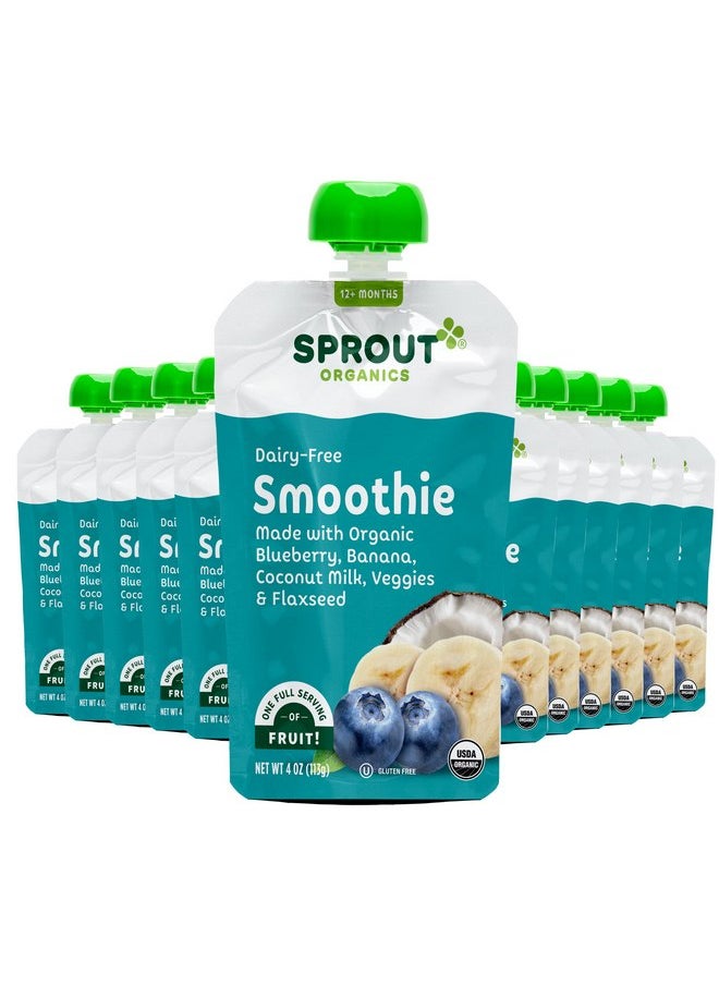 Sprout Organic Baby Food, Stage 4 Toddler Smoothie Pouches, Blueberry Banana with Coconut Milk, 4 Oz Purees 12 Count(Pack of 1)