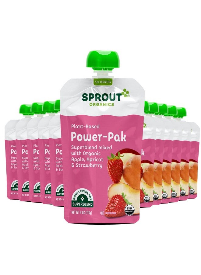 Sprout Organic Baby Food, Stage 4 Toddler Pouches, Apple Apricot & Strawberry Power Pak, 4 Oz, Pack of 12