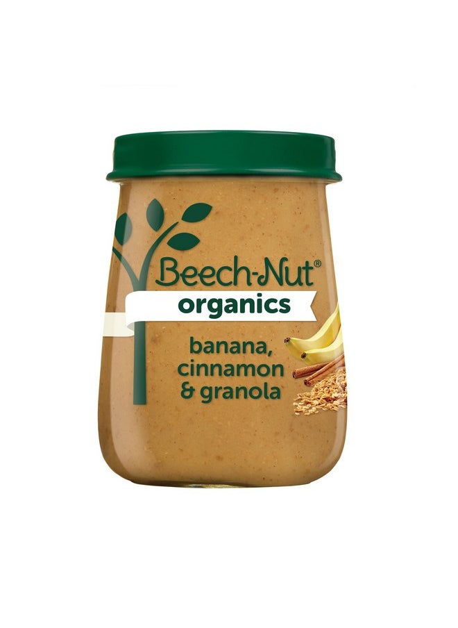 Beech-Nut Organic Baby Food Jars, Organic Banana Cinnamon & Granola Puree, Stage 2 Baby Food for Babies 6 Months and Up, Non-GMO, 4oz Glass Jars, 10ct