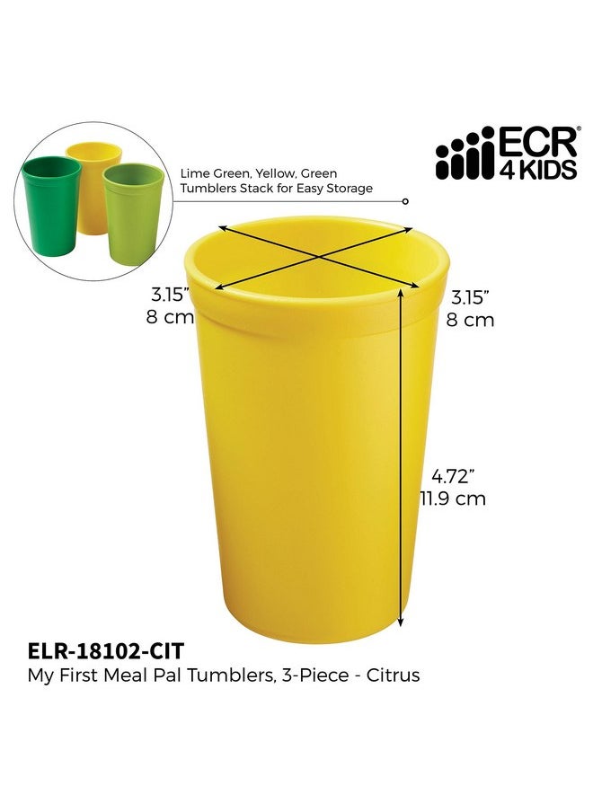 ECR4Kids My First Meal Pal Drinking Cups, Kids Plastic Tableware, Stackable and Dishwasher Safe, Stackable Tumblers for Baby, Toddler and Child Feeding, 3-Pack - Citrus