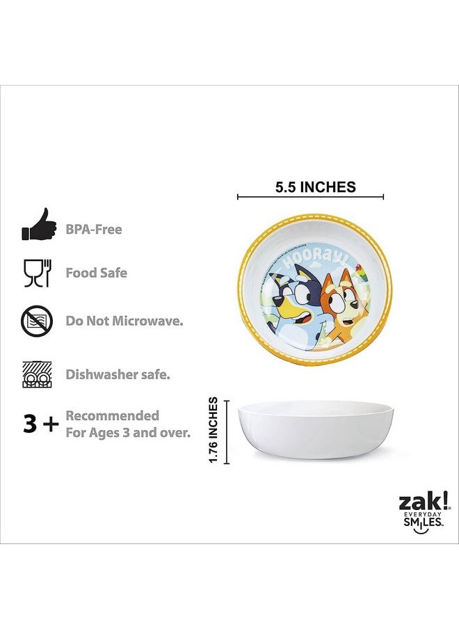 zak! 5-Piece Dinnerware Set, Bluey - Pack of 2 - Durable Plastic & Stainless Steel - Includes Two Each: Tumbler, 8-Inch Plate, 6-Inch Bowl, Fork & Spoon - Suitable for Kids Ages 3+