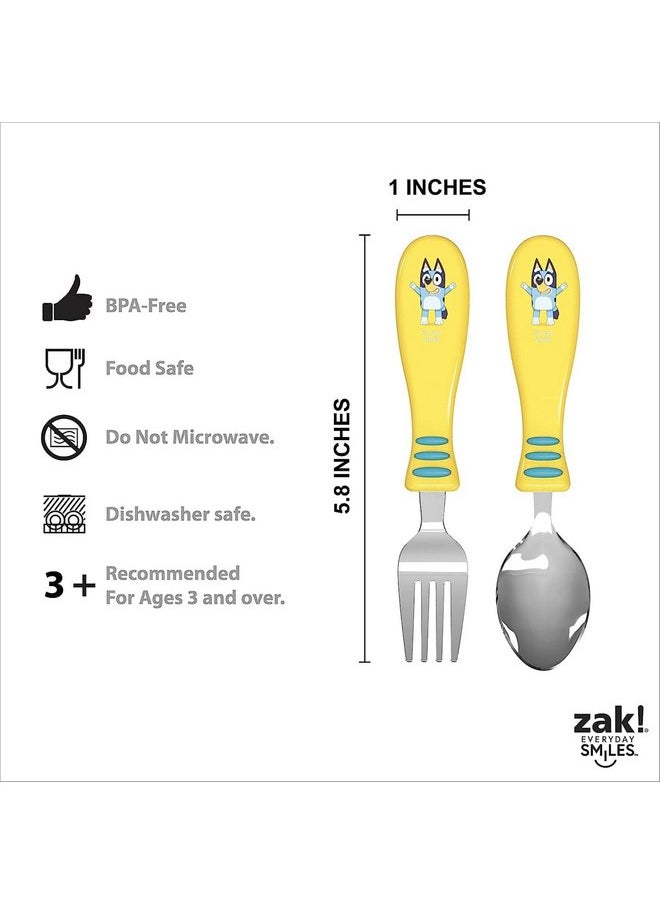 zak! 5-Piece Dinnerware Set, Bluey - Pack of 2 - Durable Plastic & Stainless Steel - Includes Two Each: Tumbler, 8-Inch Plate, 6-Inch Bowl, Fork & Spoon - Suitable for Kids Ages 3+