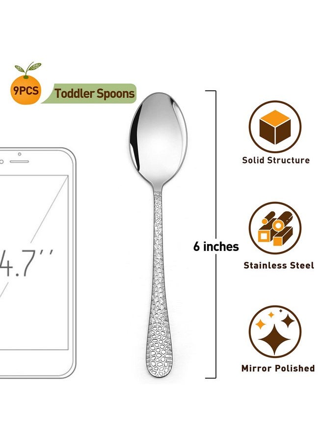 9-Piece Stainless Steel Kids Spoons, HaWare Toddler Flatware, Kids Silverware Preschooler Utensils, Baby Spoons for Self Feeding, Mini Cutlery Set for Home Kitchen School, Healthy and Dishwasher Safe