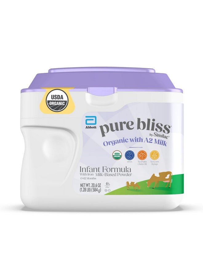 Pure Bliss by Similac Organic with A2 Milk Infant Formula, Easy to Digest, USDA-Certified Organic, Powder, 20.6-oz Tub