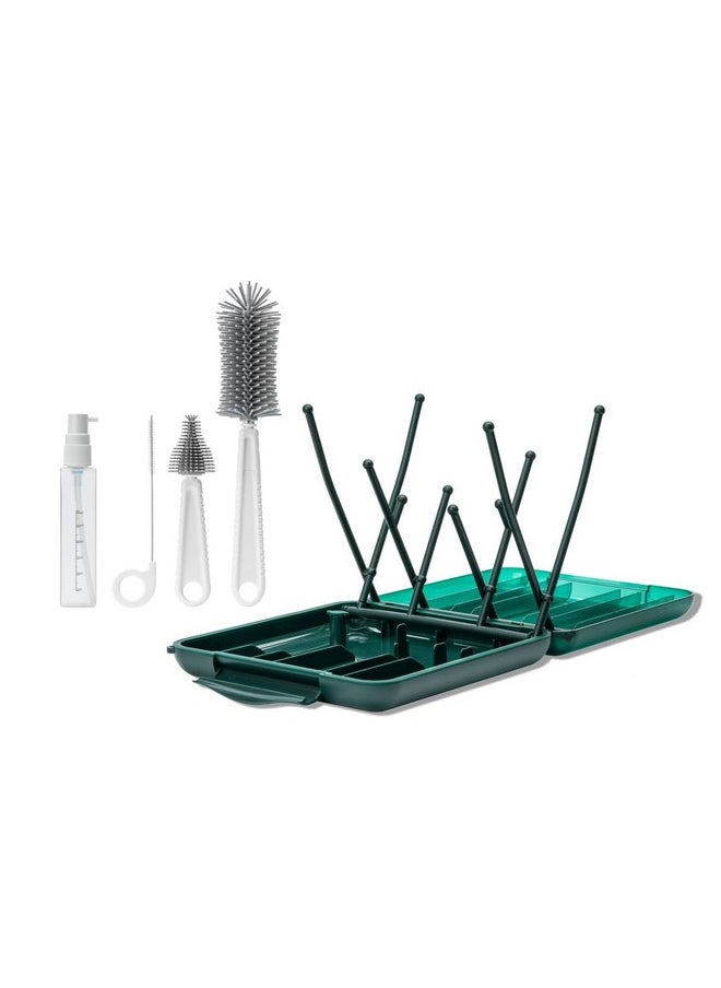 Willow Travel Cleaning Kit & Drying Rack - 5-Pack Cleaning Rack and Brushes for Breast Pump Parts and Bottles - Breastfeeding Essential