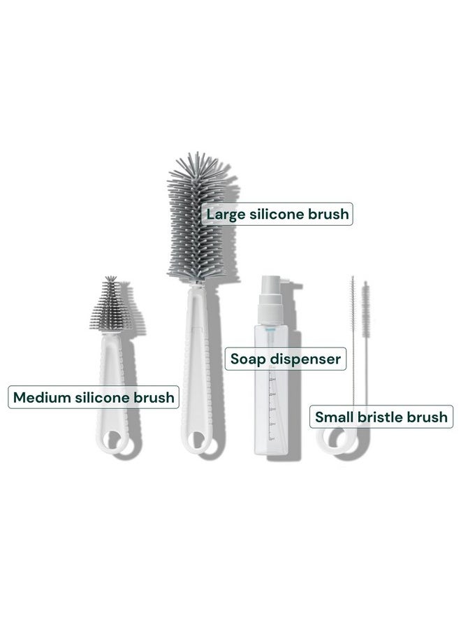 Willow Travel Cleaning Kit & Drying Rack - 5-Pack Cleaning Rack and Brushes for Breast Pump Parts and Bottles - Breastfeeding Essential
