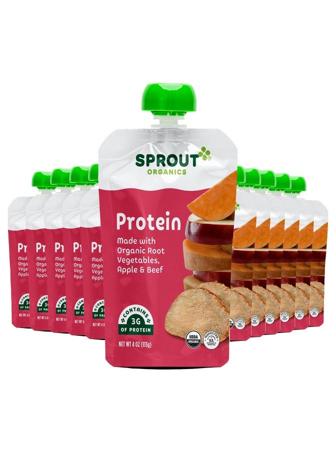 Sprout Organic Baby Food Pouches Stage 3, Organically Sourced Meat Protein, Root Vegetables Apple w/ Beef, 4 Ounce (Pack of 12)