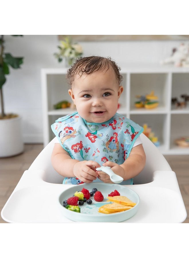 Bumkins Disney Baby and Toddler Plate and Spoon Set, Silicone Dish for Babies and Kids, Baby Led Weaning, Children Feeding Supplies, Microwave Safe, Platinum Silicone, Ages 6 Months Up, Princess Ariel