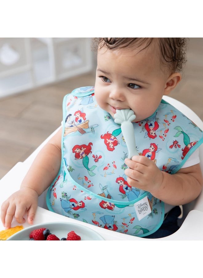 Bumkins Disney Baby and Toddler Plate and Spoon Set, Silicone Dish for Babies and Kids, Baby Led Weaning, Children Feeding Supplies, Microwave Safe, Platinum Silicone, Ages 6 Months Up, Princess Ariel