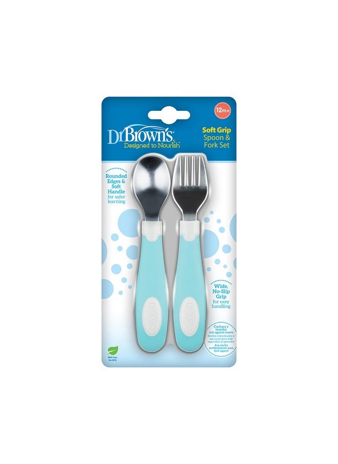 Dr. Brown's Designed to Nourish Soft-Grip Spoon and Fork Set,Teal