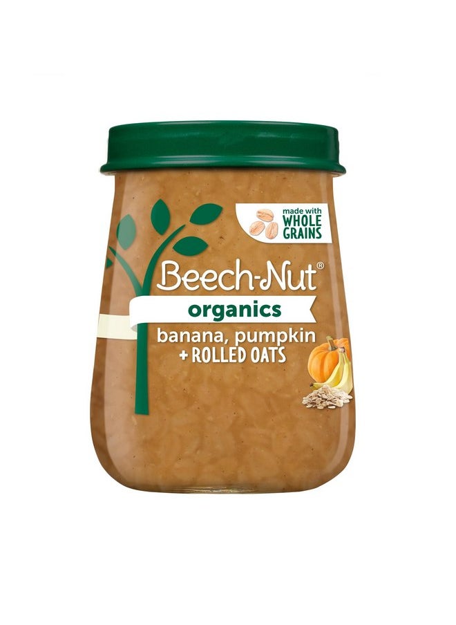 Beech-Nut Organic Baby Food Jars, Organic Banana Pumpkin & Rolled Oats Puree, Stage 3 Baby Food for Babies 8 Months and Up, Non-GMO, 4oz Glass Jars, 10ct