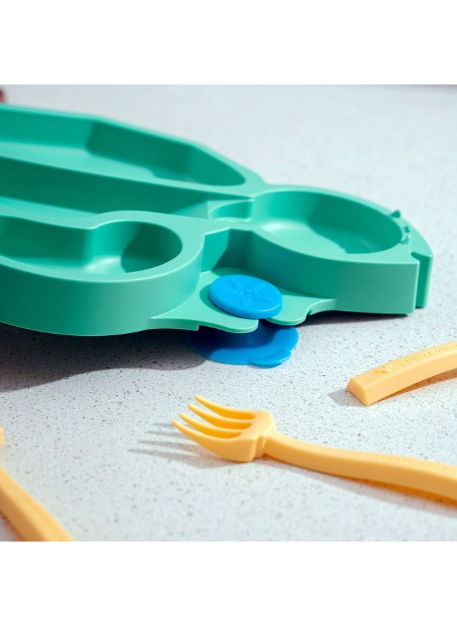 Constructive Eating Plate Made in USA | Constructive Baby | Kids Dinnerware Set, Blue Turtle Plate | Divided Suction Plates for Toddlers - Made with Materials Tested for Safety
