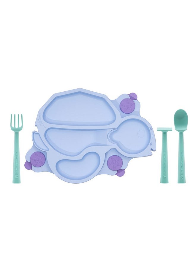 Constructive Eating Plate Made in USA | Constructive Baby | Kids Dinnerware Set, Blue Turtle Plate | Divided Suction Plates for Toddlers - Made with Materials Tested for Safety