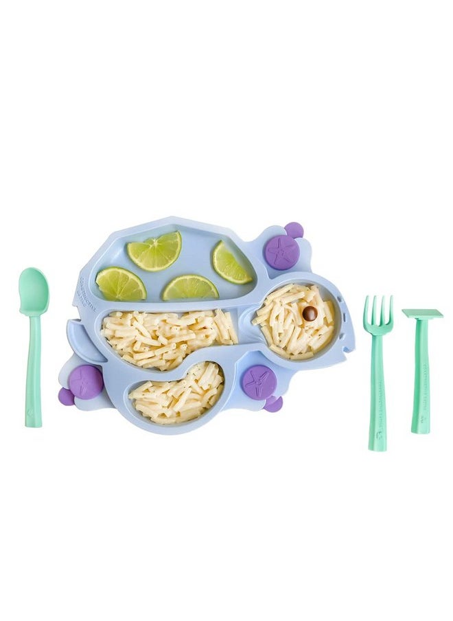 Constructive Eating Plate Made in USA | Constructive Baby | Kids Dinnerware Set, Blue Turtle Plate | Divided Suction Plates for Toddlers - Made with Materials Tested for Safety