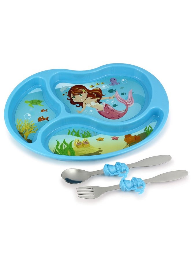 KidsFunwares Me Time PP Dinnerware Set (Mermaid) - 3-Piece Set for Kids and Toddlers - Plate, Fork and Spoon that Children Love - Sparks your Child's Imagination and Teaches Portion Control