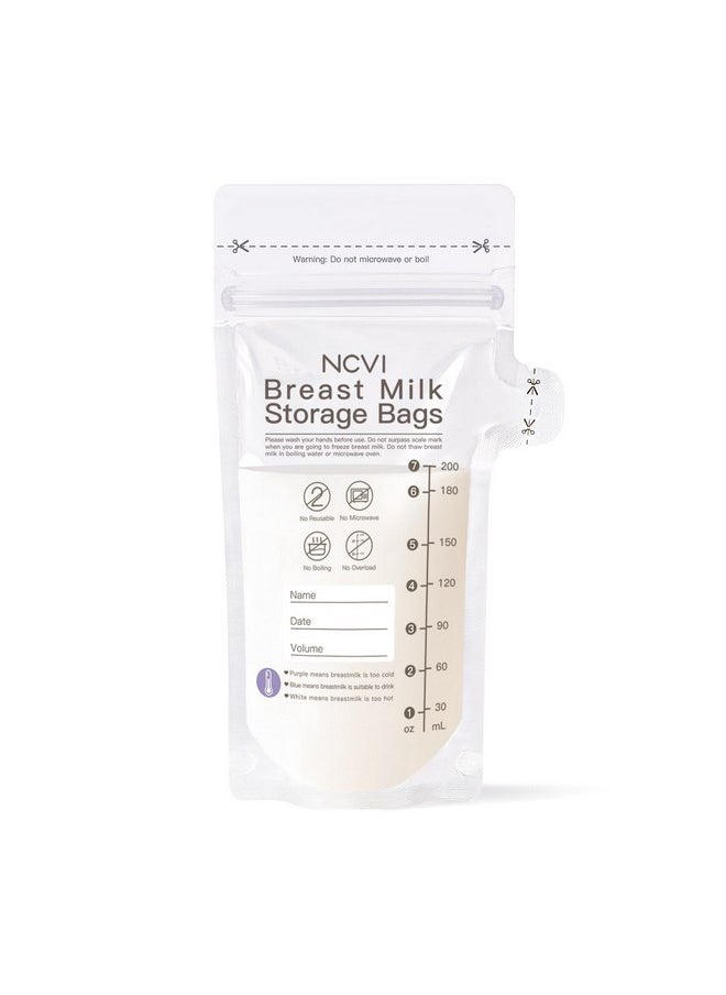 NCVI Breastmilk Storage Bags, 25 Count Milk Storage Bags for Breastfeeding, 7oz Breast Milk Storage Bags with Temp-Sensing, Doubled-Sealed, Hygienically, Self Standing, Easy Pour Spout, BPA Free