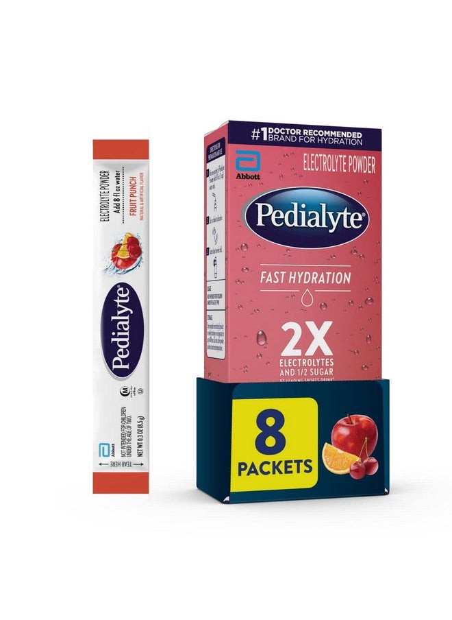 Pedialyte Fast Hydration Electrolyte Powder Packets, Fruit Punch, Hydration Drink, 8 Single-Serving Powder Packets