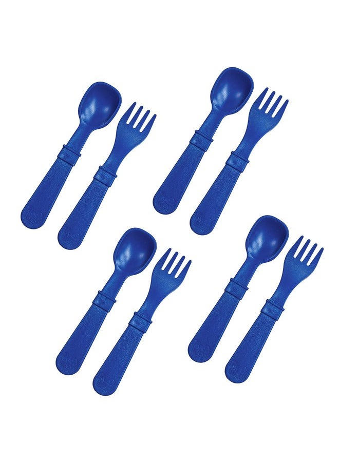 Re-Play Made in USA Toddler Forks and Spoons, Pack of 8 Without Carrying Case - 4 Kids Forks with Rounded Tips and 4 Deep Scoop Toddler Spoons - 0.2