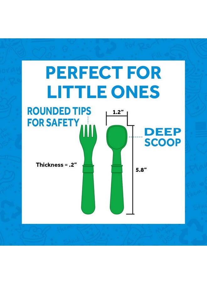 Re-Play Made in USA Toddler Forks and Spoons, Pack of 8 Without Carrying Case - 4 Kids Forks with Rounded Tips and 4 Deep Scoop Toddler Spoons - 0.2