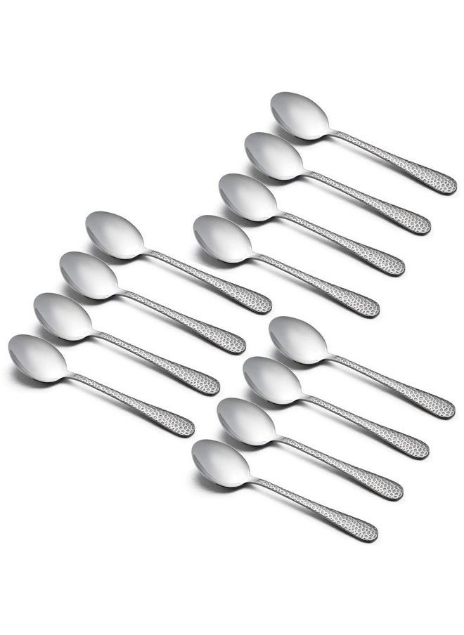 12-Piece Kids Toddler Spoon Set, HaWare Stainless Steel Preschooler Utensils Mini Flatware Set, Hammered Pattern(Adult Look) Cutlery, Dishwasher Safe