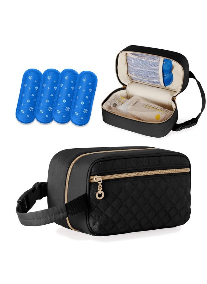 Damero Breastmilk Cooler Bag with 4 Ice Packs -Breastmilk Cooler Travel Bag Organizer with Detachable Buckle Handle for Daycare and Breastfeeding Mom,Black