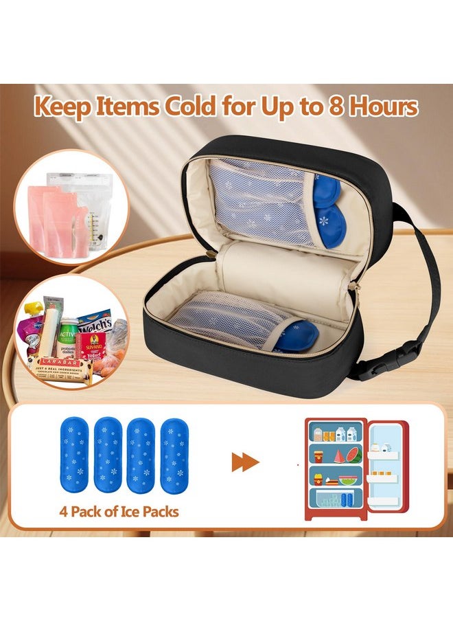 Damero Breastmilk Cooler Bag with 4 Ice Packs -Breastmilk Cooler Travel Bag Organizer with Detachable Buckle Handle for Daycare and Breastfeeding Mom,Black