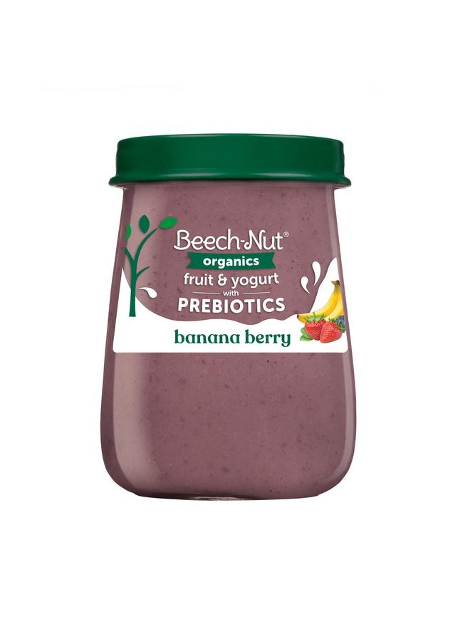 Beech-Nut Organic Fruit & Yogurt Baby Food Jars with Prebiotics, Organic Banana Berry & Yogurt Puree, Stage 2 Baby Food for Babies 6 Months and Up, Non-GMO, 4oz Glass Jars, 10ct