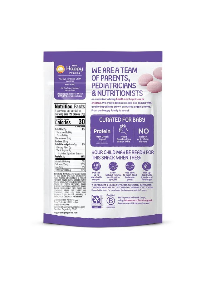 Happy Baby Organics Baby Snacks, Greek Yogis, Freeze Dried Yogurt &Veggie Fruit Snacks, Gluten Free Snack for Babies 9+ Months, Blueberry & Purple Carrot, 1 Ounce