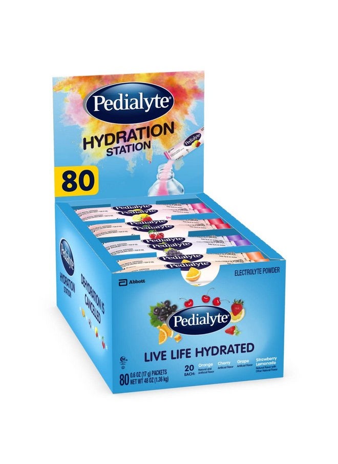 Pedialyte Hydration Station Multipack, Electrolyte Hydration Drink, 0.6-oz Electrolyte Powder Packets, 80 Count