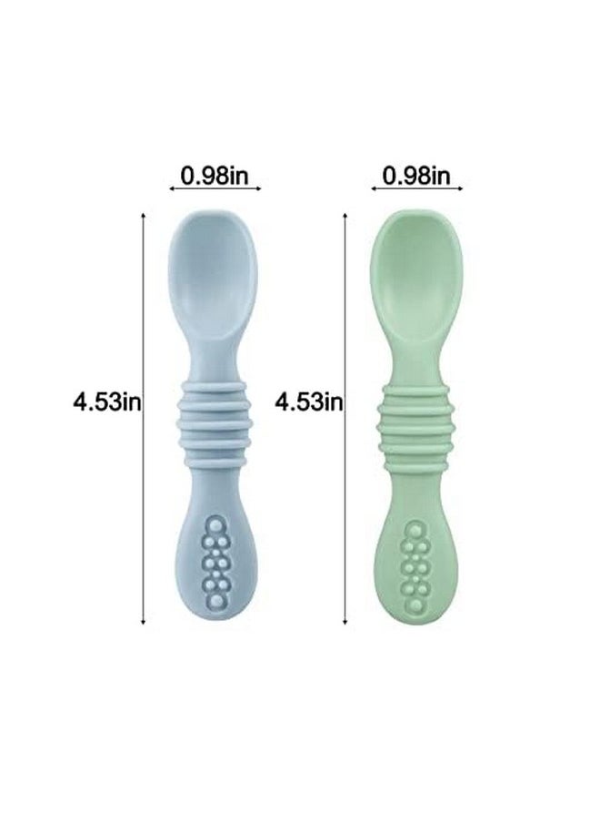 PandaEar 2 Pack Silicone Suction Plates for Baby, Divided Unbreakable Toddler Plate with 2 Pack Spoons for Self Feeding, Babies Utensils Feeding Set Baby Eating Supplies, Crab & Bee Shape -Blue&Green