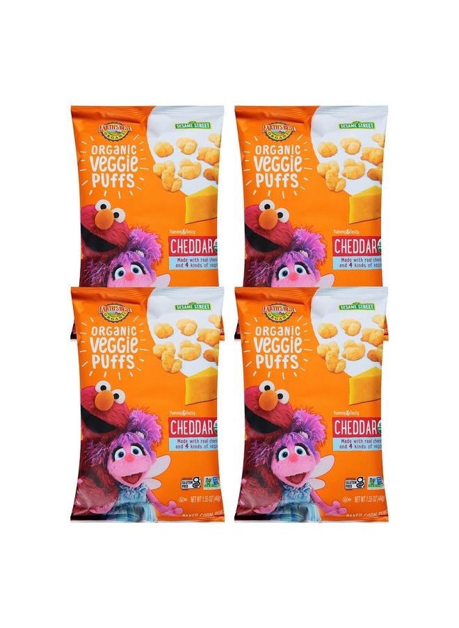 Earth's Best Organic Kids Snacks, Sesame Street Toddler Snacks, Organic Cheddar Veggie Puffs, Gluten Free Snacks for Kids 2 Years and Older, Cheddar, 1.55 oz Bag (Pack of 4)