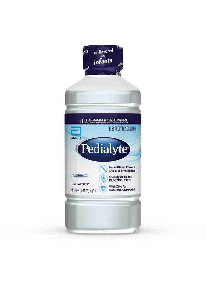 Pedialyte Electrolyte Solution, Unflavored, Hydration Drink, 33.8 Fl Oz. (Pack of 4)