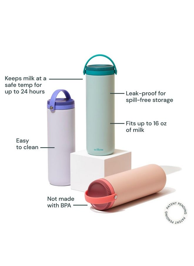 Willow - Portable Breastmilk Cooler - Keeps Breast Milk Cold for 24 Hours - Stainless Steel - Insulated - Reuseable - Breastfeeding Essentials - Storage Container w/Gel Ice Pack - Teal- 16oz