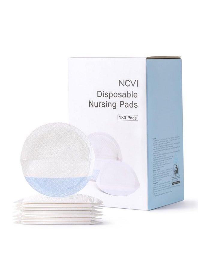 NCVI Nursing Pads Disposable Ultra-Thin, Super Absorbent Breast Pads for Leaking Milk, Soft and Stay Dry Breastfeeding Pads Portable, Breathable Nipple Pads Individually Wrapped, 180 Count