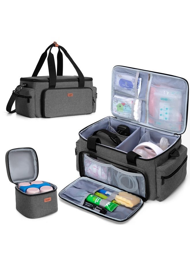 Luxja Breast Pump Bag with Cooler Bag Compatible with Spectra S1 and S2, Pumping Bag for Breast Pump and Extra Parts (Suitable for Home, Work or Travel Use), Gray
