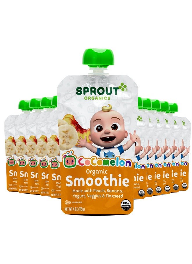 Sprout Organic Baby Food, Stage 4 Toddler Smoothie Pouches, Peach Banana with Yogurt, 4 Oz Purees (Pack of 12)