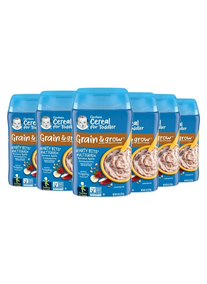 Gerber Cereal for Toddler Grain and Grow, Hearty Bits Multigrain Baby Cereal, Banana Apple Strawberry, 8 oz Canister (6 Pack)