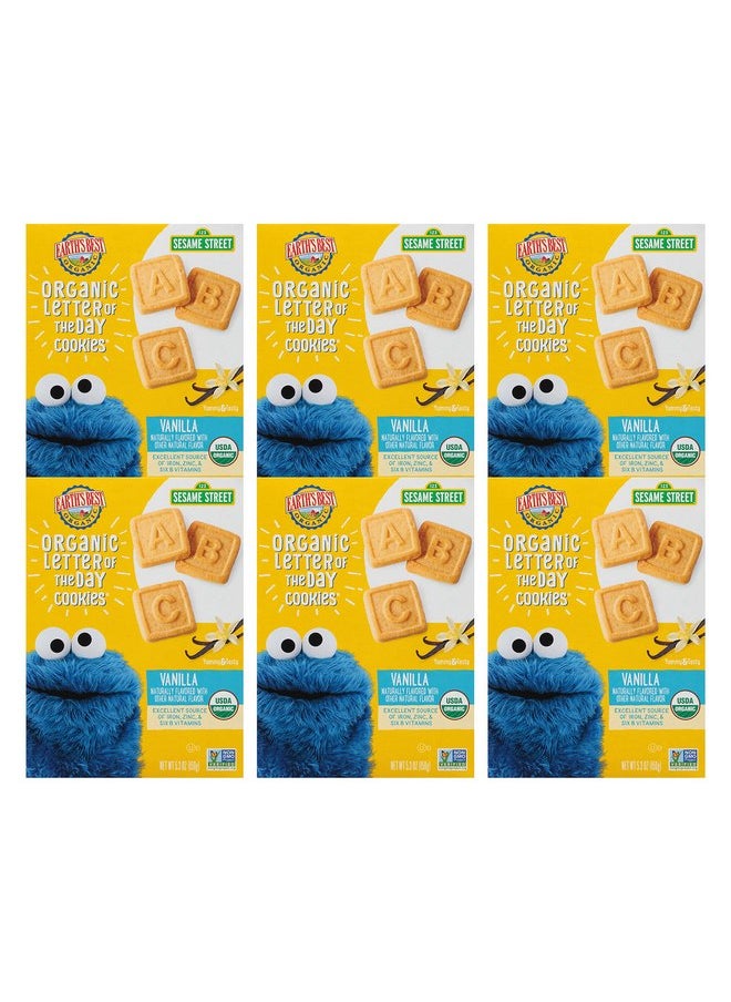 Earth's Best Organic Kids Snacks, Sesame Street Toddler Snacks, Organic Letter of the Day Cookies for Toddlers 2 Years and Older, Vanilla, 5.3 oz Box (Pack of 6)