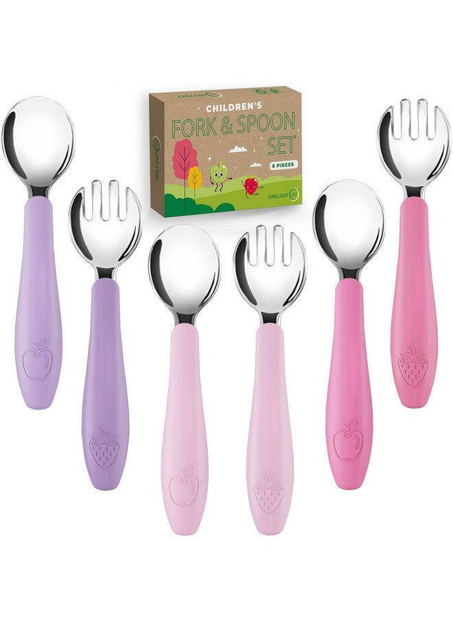 CHILLOUT LIFE Toddler Utensils, Kids Silverware with Silicone Handle, Stainless Steel Metal Toddler Forks and Spoons Safe Baby Cutlery Set for Self Feeding BPA Free Dishwasher Safe