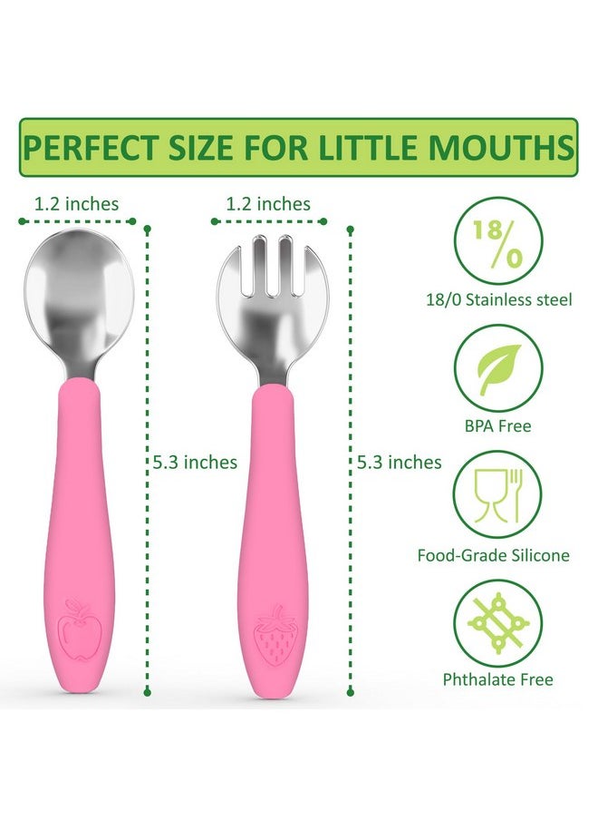 CHILLOUT LIFE Toddler Utensils, Kids Silverware with Silicone Handle, Stainless Steel Metal Toddler Forks and Spoons Safe Baby Cutlery Set for Self Feeding BPA Free Dishwasher Safe