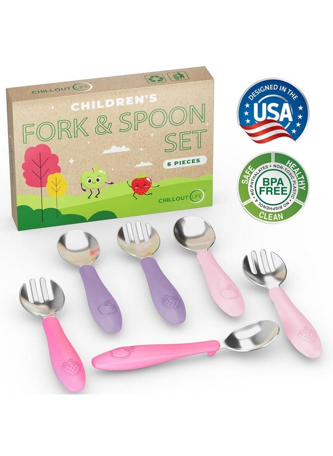 CHILLOUT LIFE Toddler Utensils, Kids Silverware with Silicone Handle, Stainless Steel Metal Toddler Forks and Spoons Safe Baby Cutlery Set for Self Feeding BPA Free Dishwasher Safe