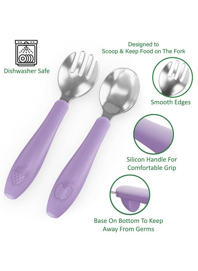 CHILLOUT LIFE Toddler Utensils, Kids Silverware with Silicone Handle, Stainless Steel Metal Toddler Forks and Spoons Safe Baby Cutlery Set for Self Feeding BPA Free Dishwasher Safe