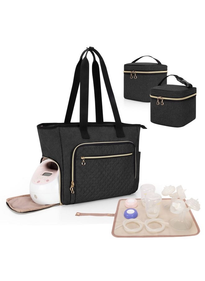 Luxja Breast Pump Bag (with a Breastmilk Cooler Bag, a Small Carrying Case and a Waterproof Mat) Compatible with Spectra S1 and S2, Pumping Bag for Breast Pump and Extra Parts, Black
