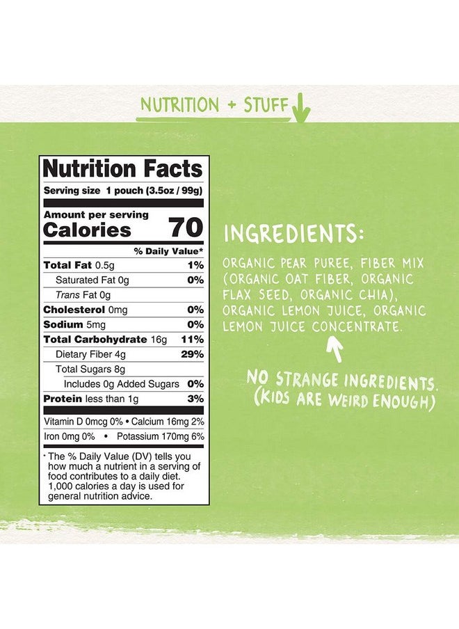 Pumpkin Tree Organics Fruit Snack Pouch, Pear + Fiber + A Squeeze of Lemon, 3.5 Ounce (Pack of 10)