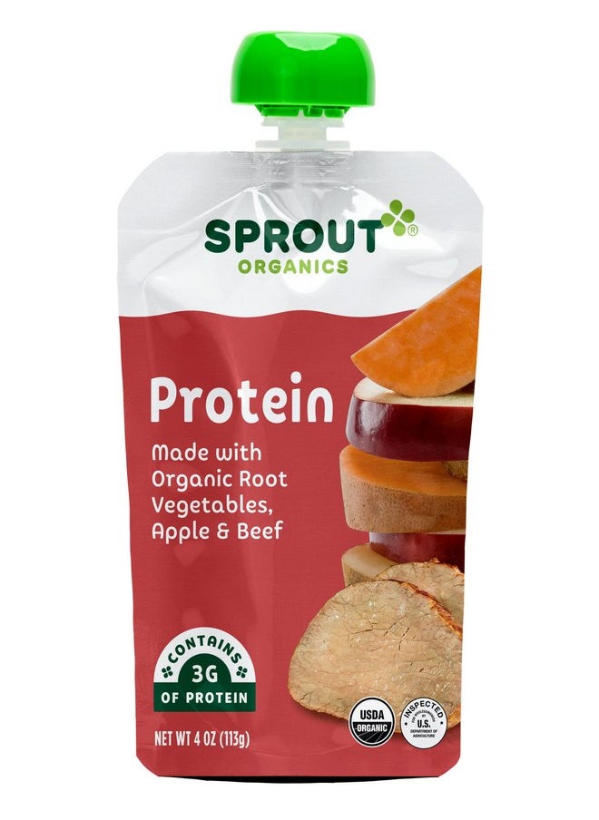 Sprout Organic Baby Food Pouches Stage 3, Root Vegetables Apple w/ Beef, 4 Pouches (Pack of 6)