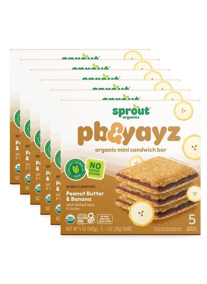 Sprout Organics, PB & Yayz Toddler Snack Bars, Peanut Butter & Banana, 5 Individual Bars 1.02 oz Each (6-boxes)