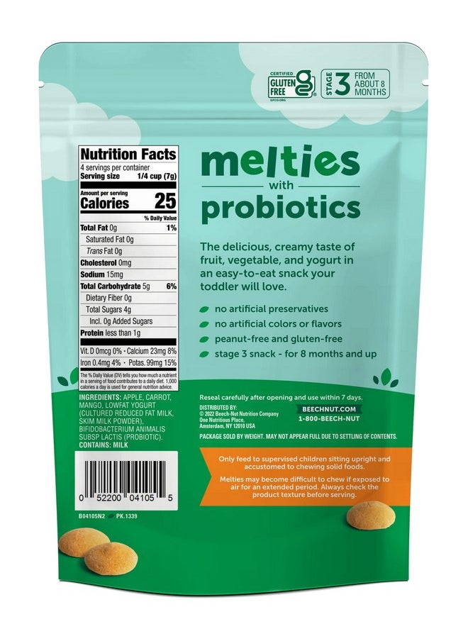 Beech-Nut Probiotic Melties Baby & Toddler Snack Melts, Apple Carrot Mango Yogurt, 1 oz (7 Pack)