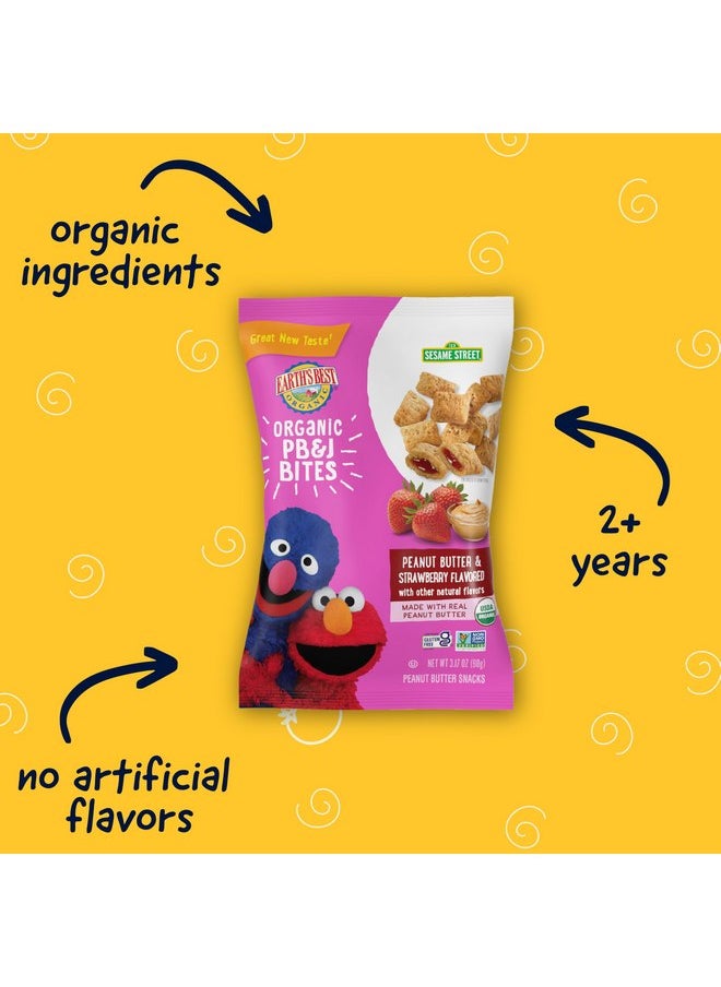 Earth's Best Organic Kids Snacks, Sesame Street Toddler Snacks, Organic PB&J Bites for Toddlers 2 Years and Older, Peanut Butter and Strawberry Flavored with Other Natural Flavors, 3.17oz (Pack of 6)