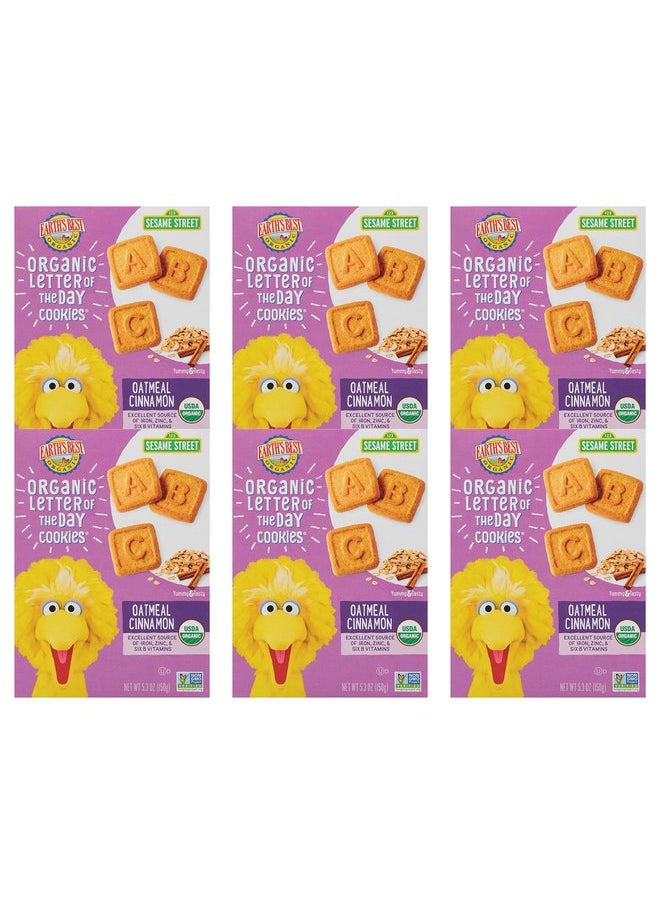 Earth's Best Organic Kids Snacks, Sesame Street Toddler Snacks, Organic Letter of the Day Cookies for Toddlers 2 Years and Older, Oatmeal Cinnamon, 5.3 oz Box (Pack of 6)